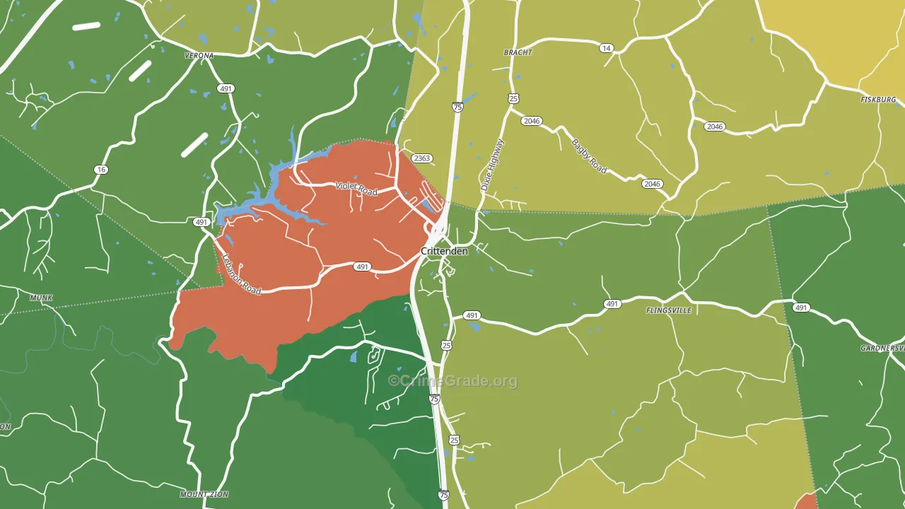 Crittenden, KY Map of Robbery Rates