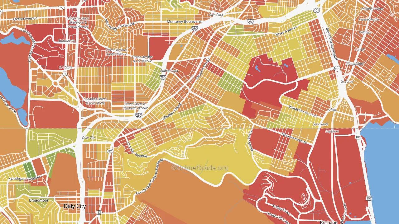 Crocker Amazon, San Francisco, CA Map of Robbery Rates