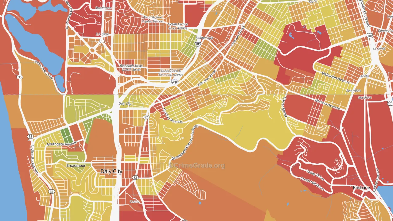 Crocker, Daly City, CA Map of Robbery Rates