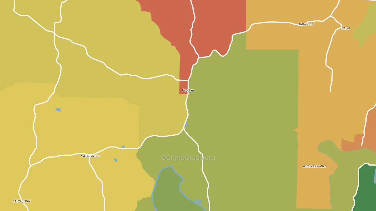 Crocker, MO Map of Robbery Rates