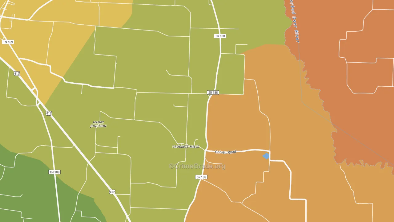 Crockett Mills, TN Map of Robbery Rates
