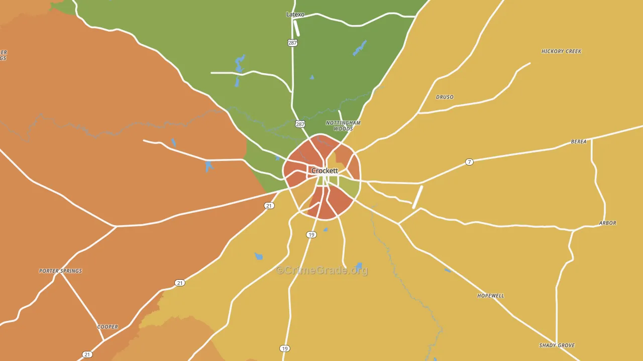 Crockett, TX Map of Robbery Rates