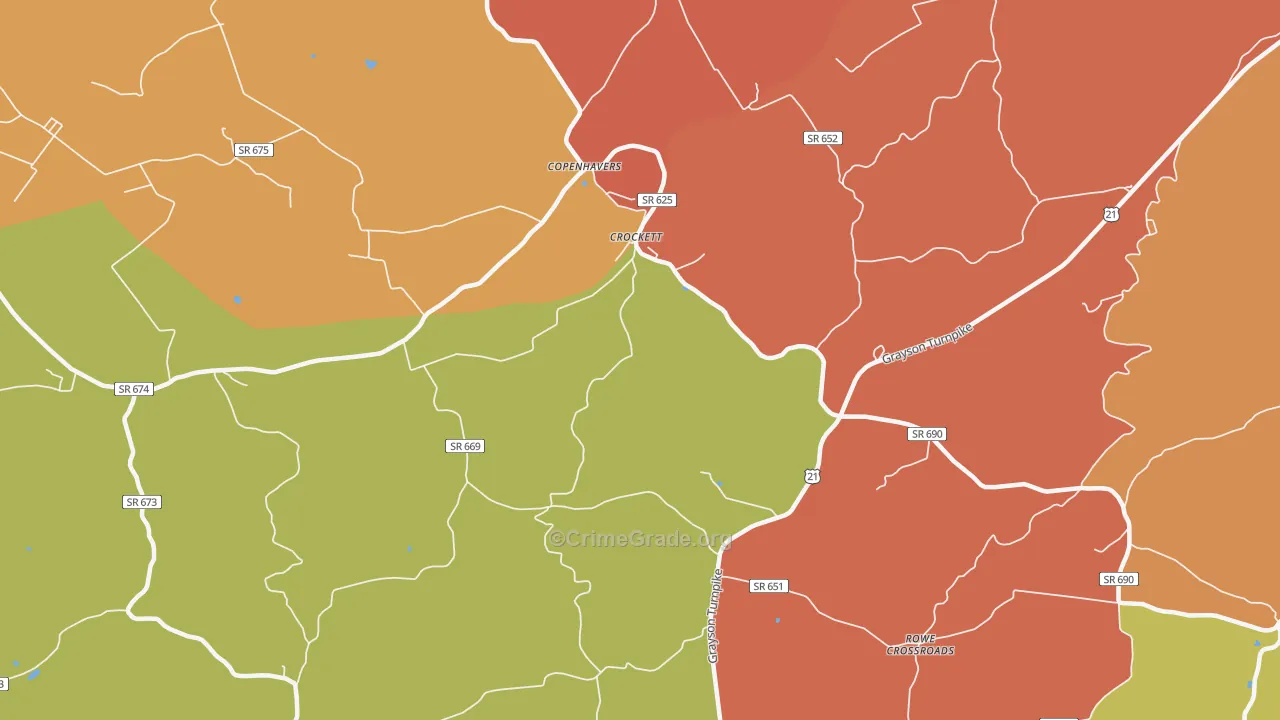 Crockett, VA Map of Robbery Rates