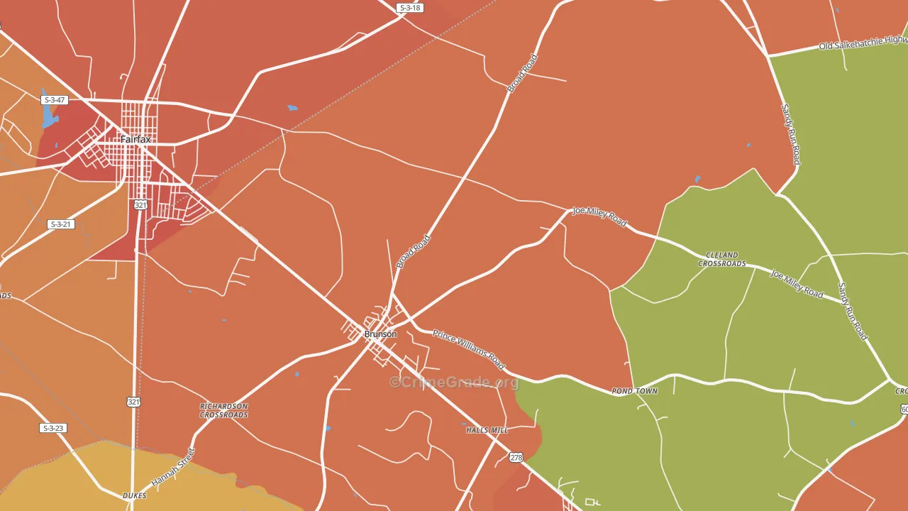 Crocketville, SC Map of Robbery Rates