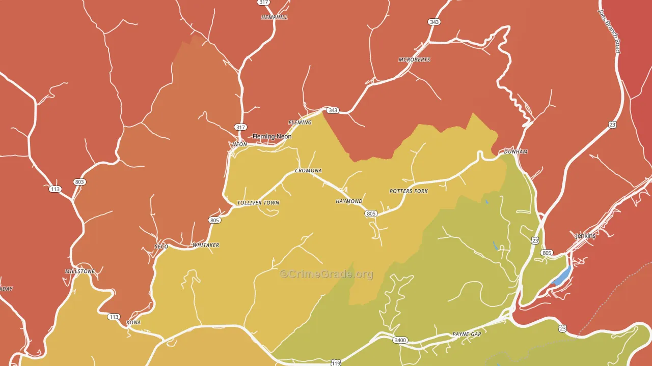 Cromona, KY Map of Robbery Rates