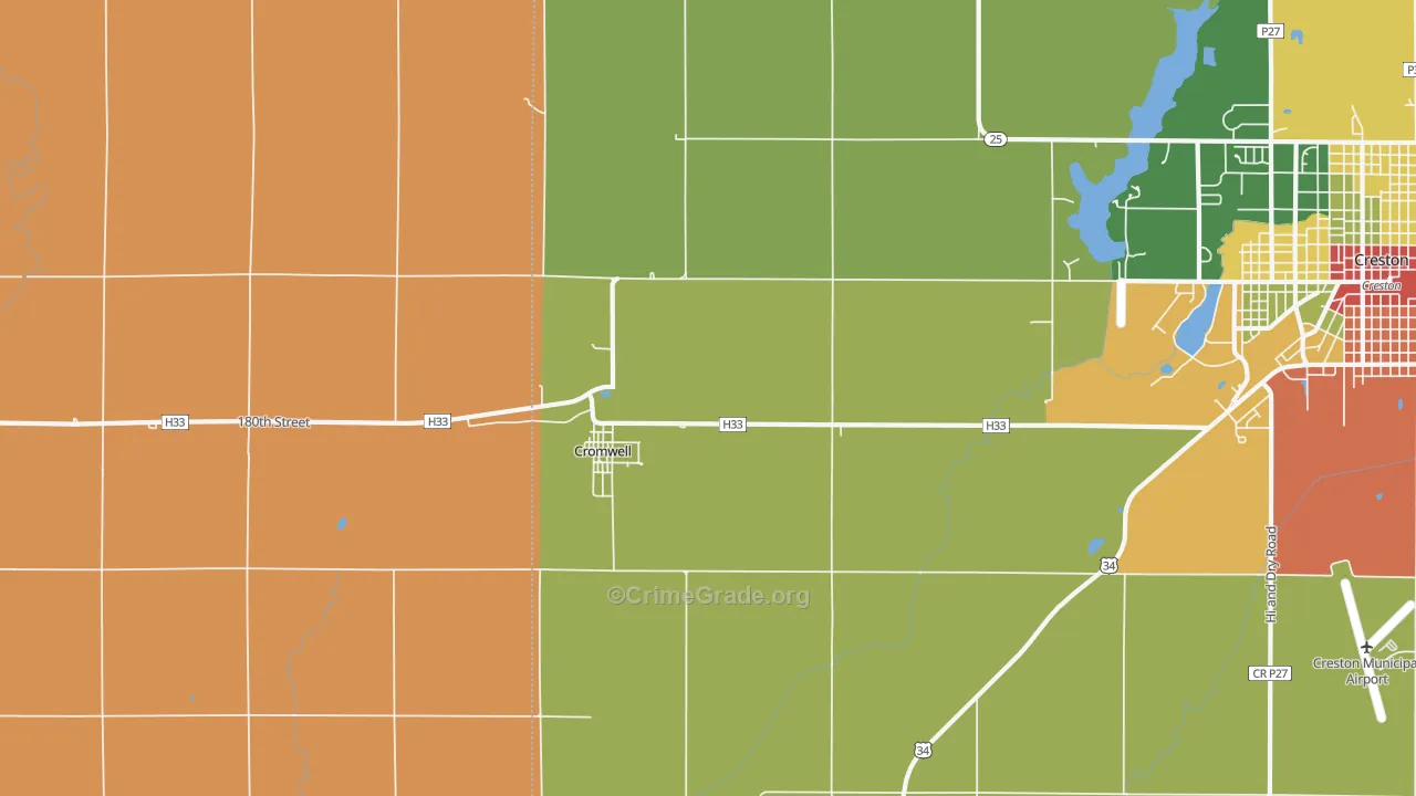 Cromwell, IA Map of Robbery Rates