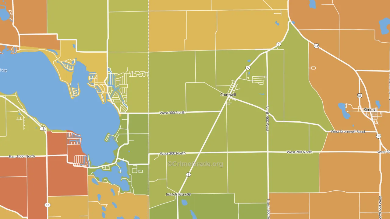Cromwell, IN Map of Robbery Rates