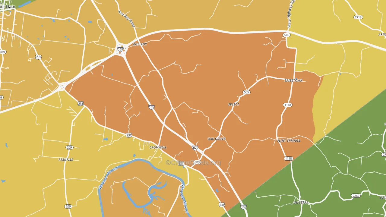 Cromwell, KY Map of Robbery Rates