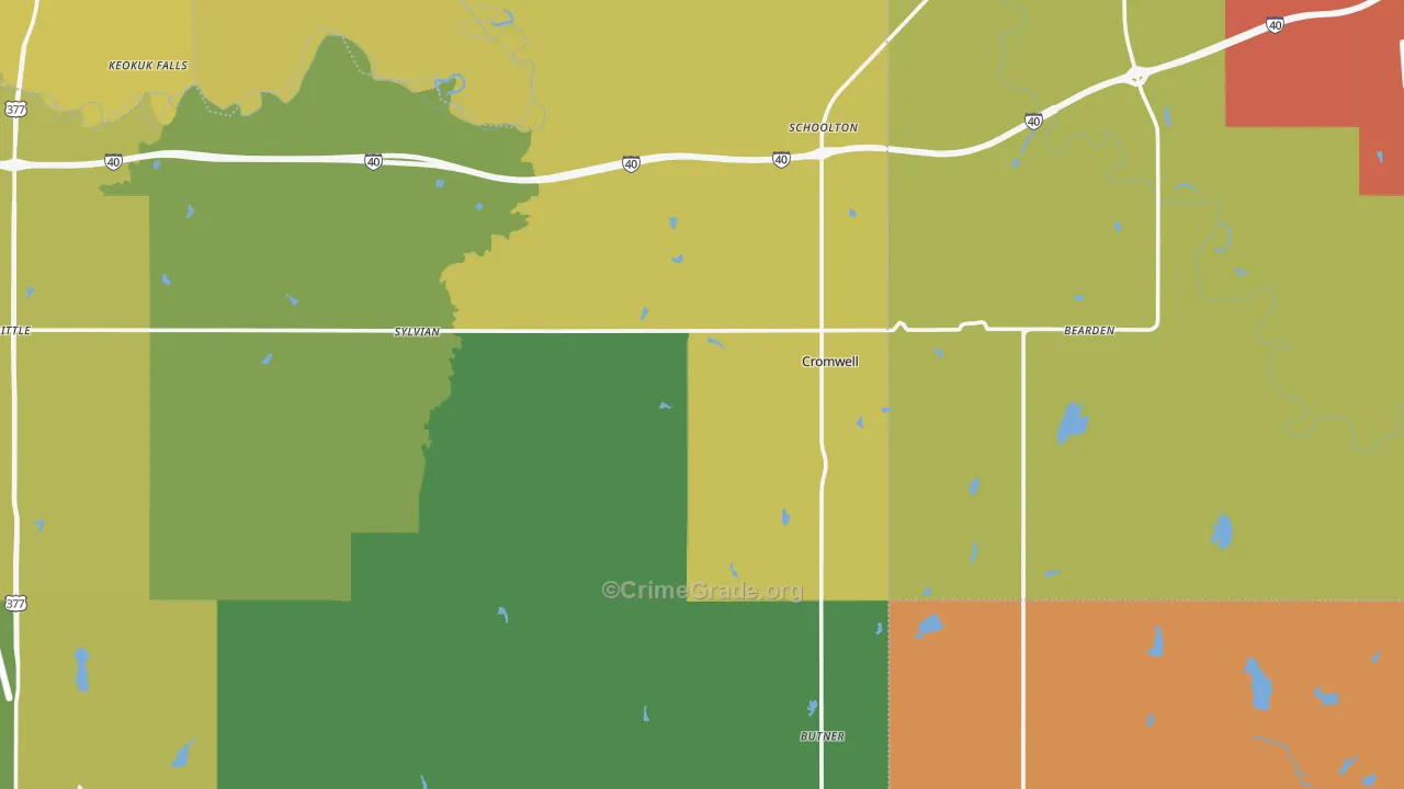 Cromwell, OK Map of Robbery Rates
