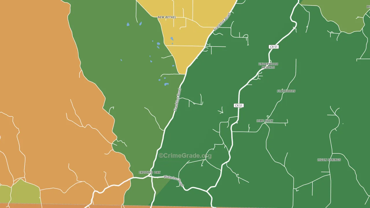 Crooked Oak, AL Map of Robbery Rates