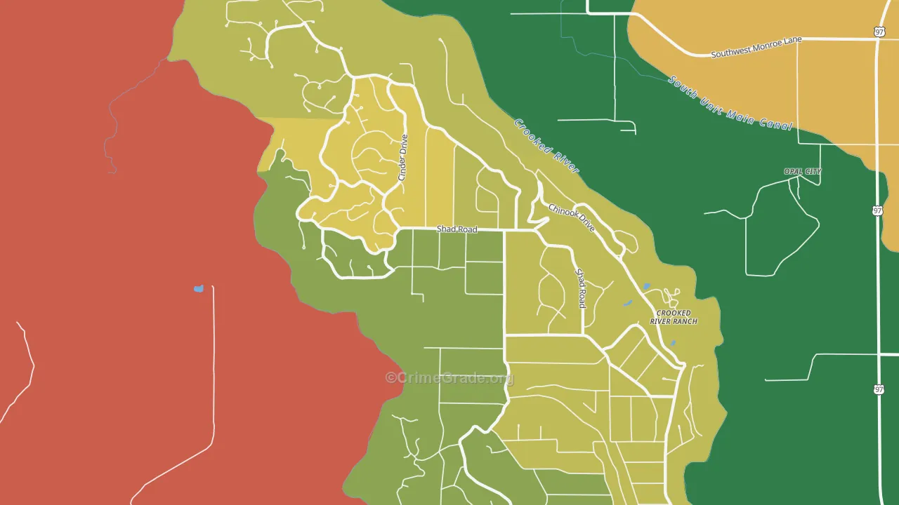 Crooked River Ranch, Terrebonne, OR Map of Robbery Rates
