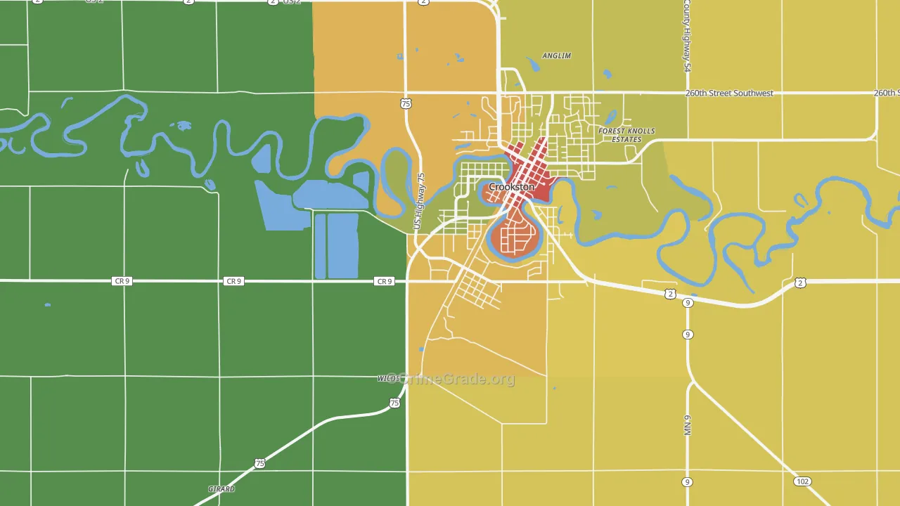Crookston Junction, MN Map of Robbery Rates