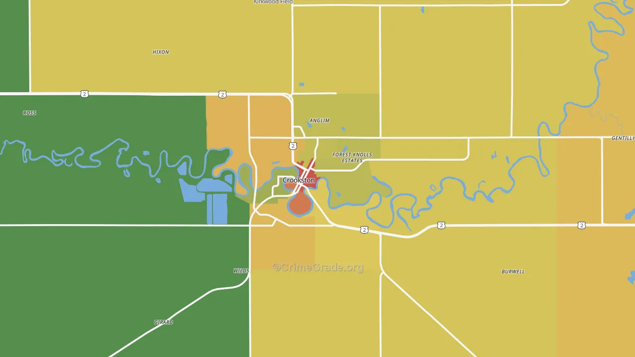 Crookston, MN Map of Robbery Rates