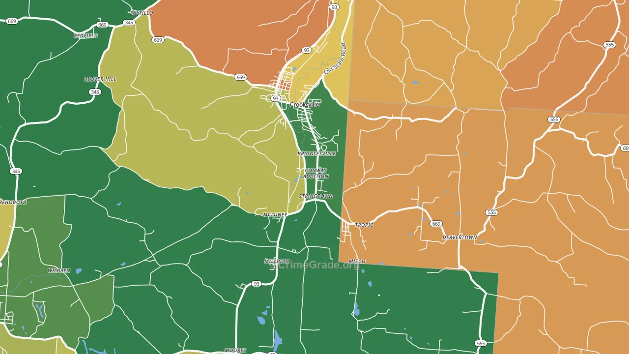 Crooksville, OH Map of Robbery Rates