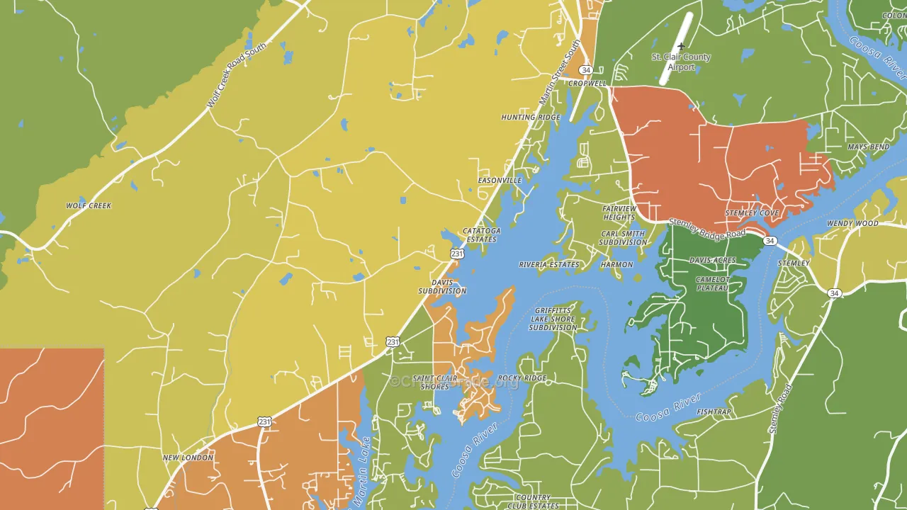 Cropwell, AL Map of Robbery Rates