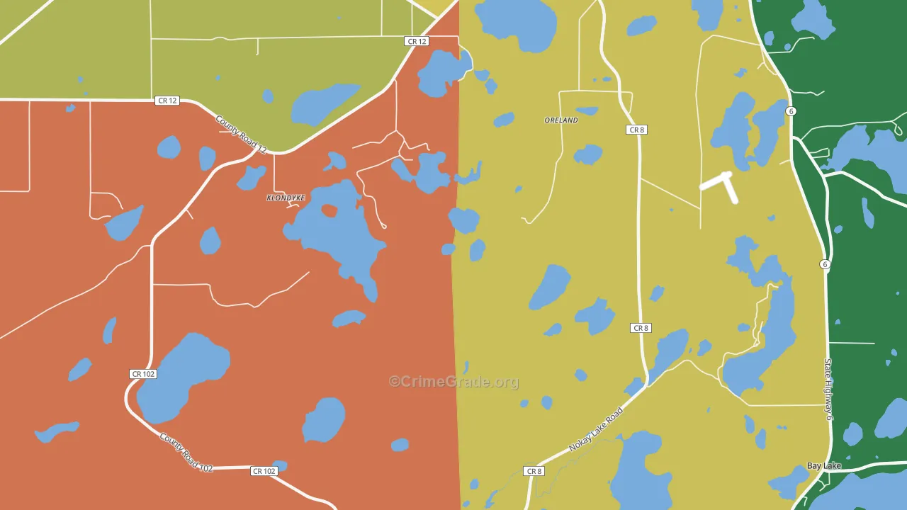 Crosby Beach, MN Map of Robbery Rates