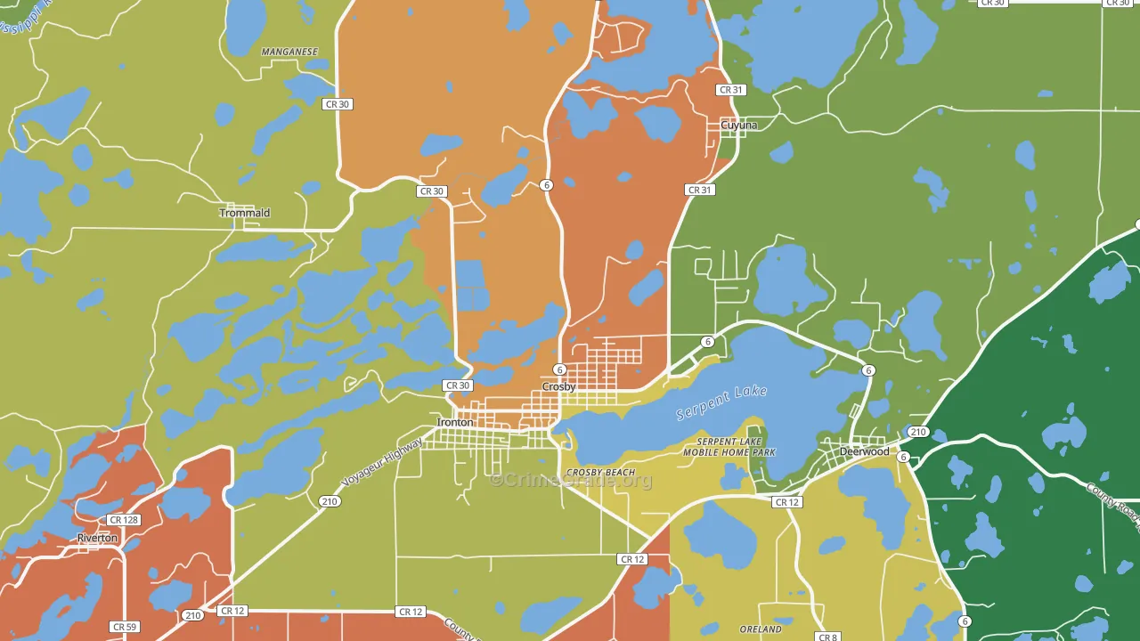 Crosby, MN Map of Robbery Rates