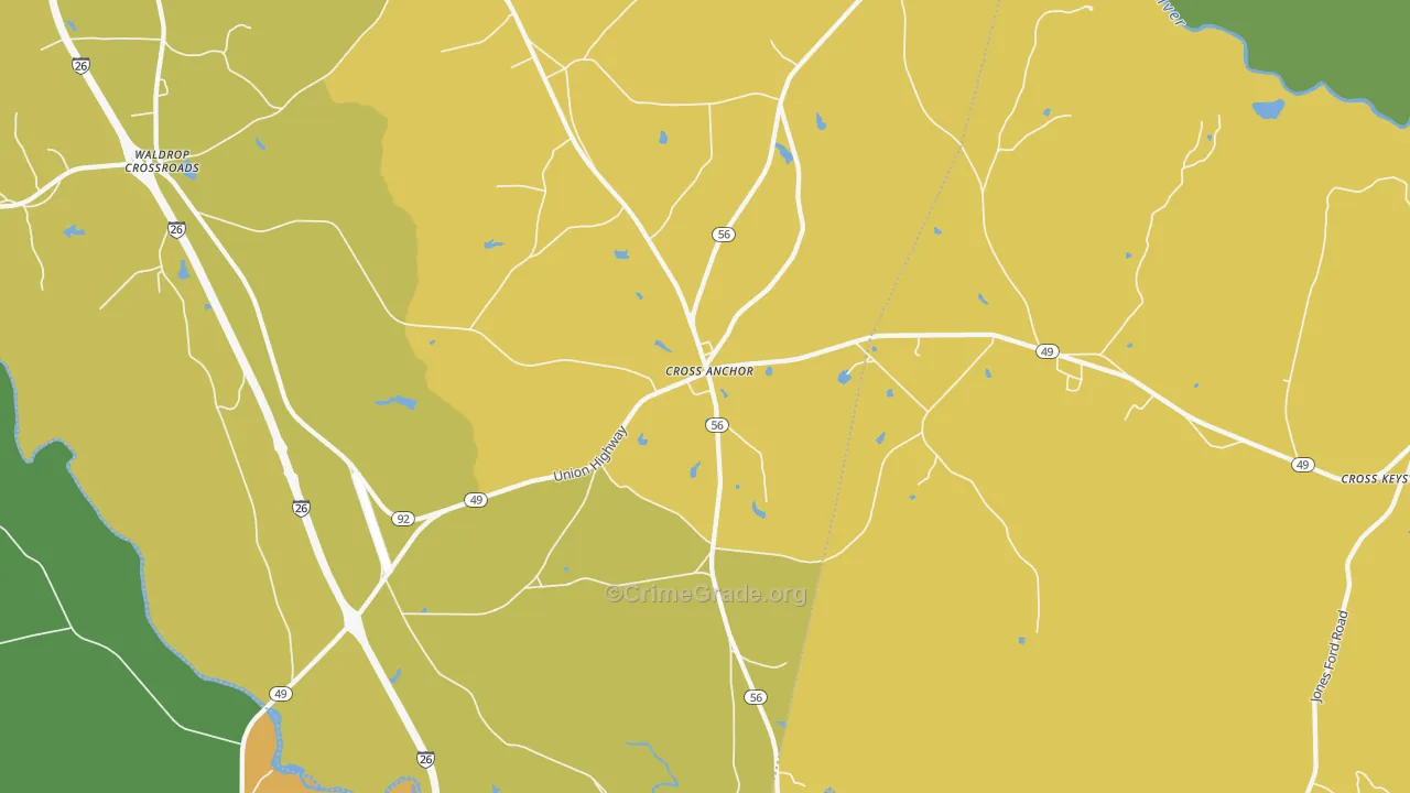Cross Anchor, SC Map of Robbery Rates