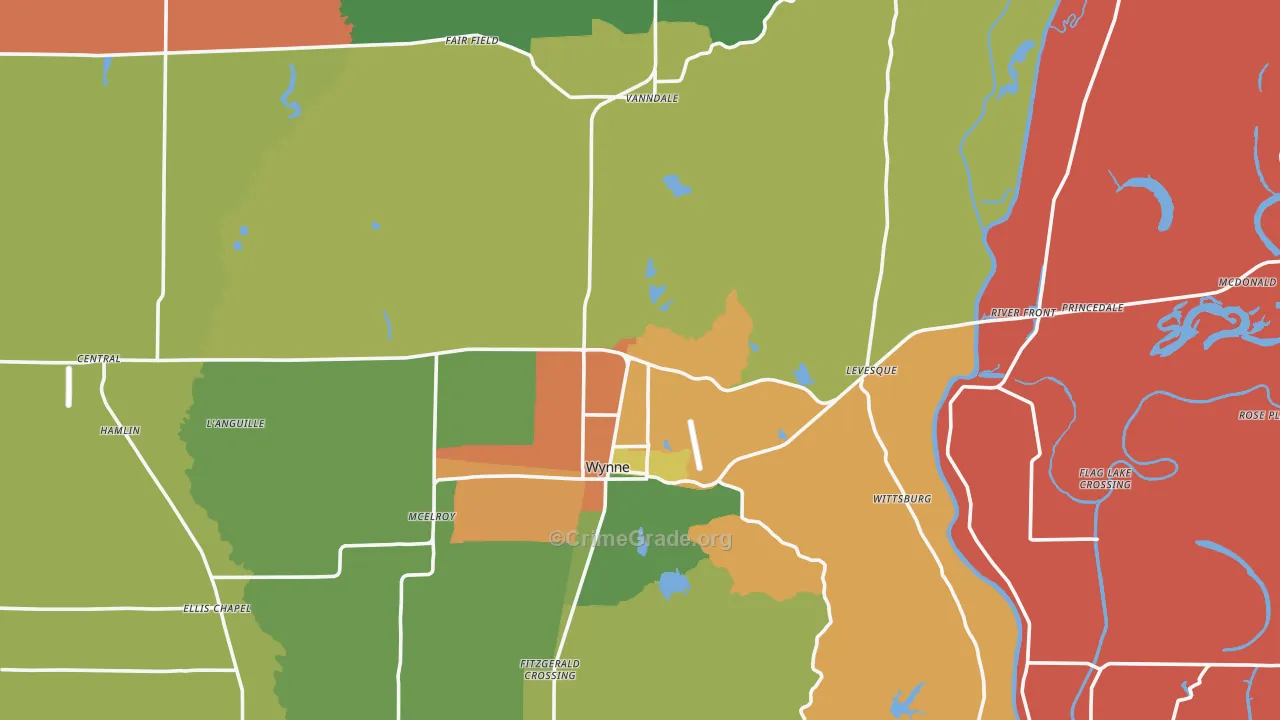 Cross County, AR Map of Robbery Rates