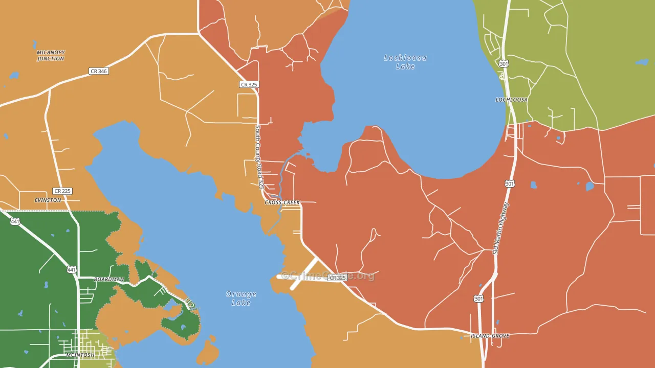 Cross Creek, FL Map of Robbery Rates