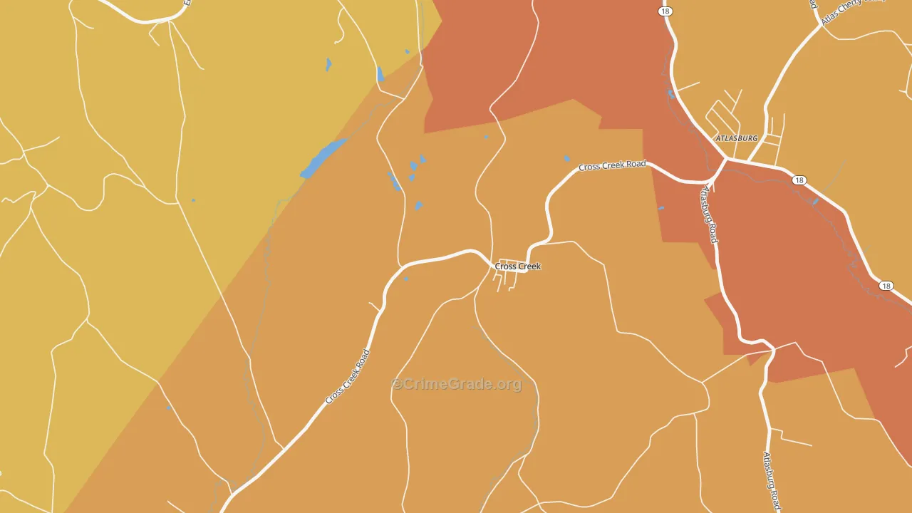 Cross Creek, PA Map of Robbery Rates
