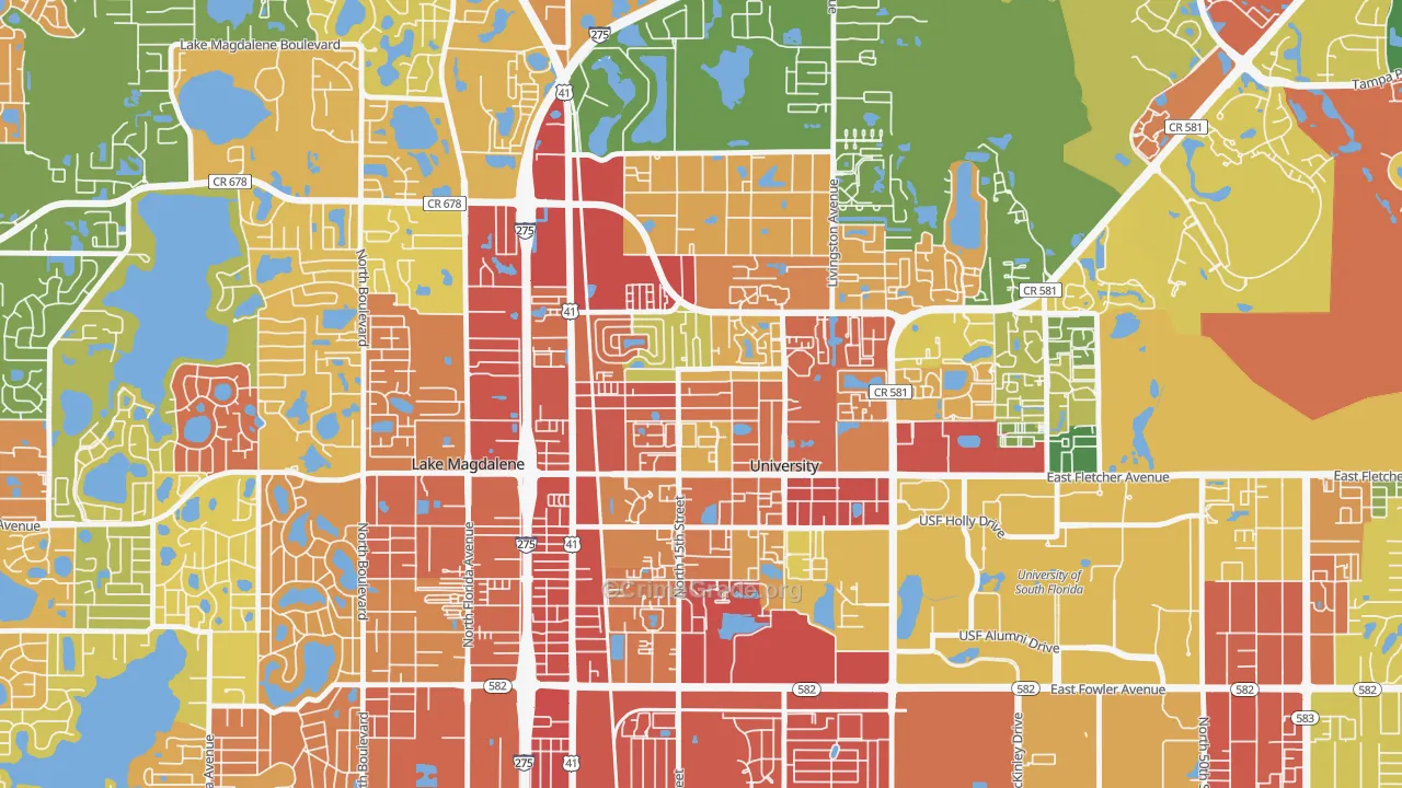 Cross Fletcher, University, FL Map of Robbery Rates