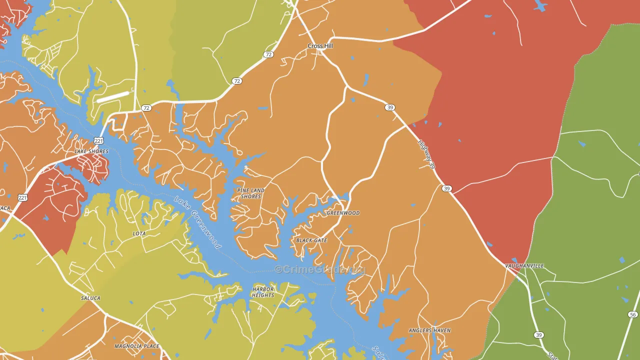 Cross Hill, SC Map of Robbery Rates