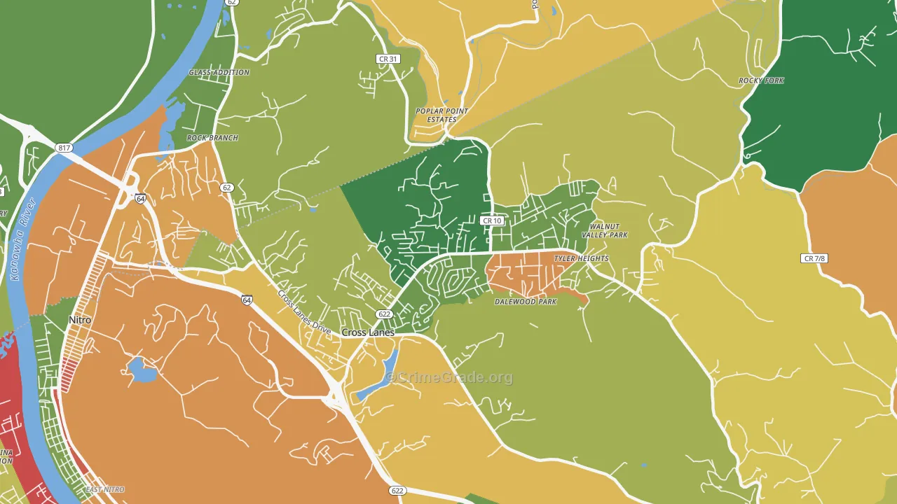 Cross Lanes, WV Map of Robbery Rates