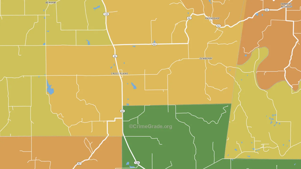 Cross Plains, IN Map of Robbery Rates