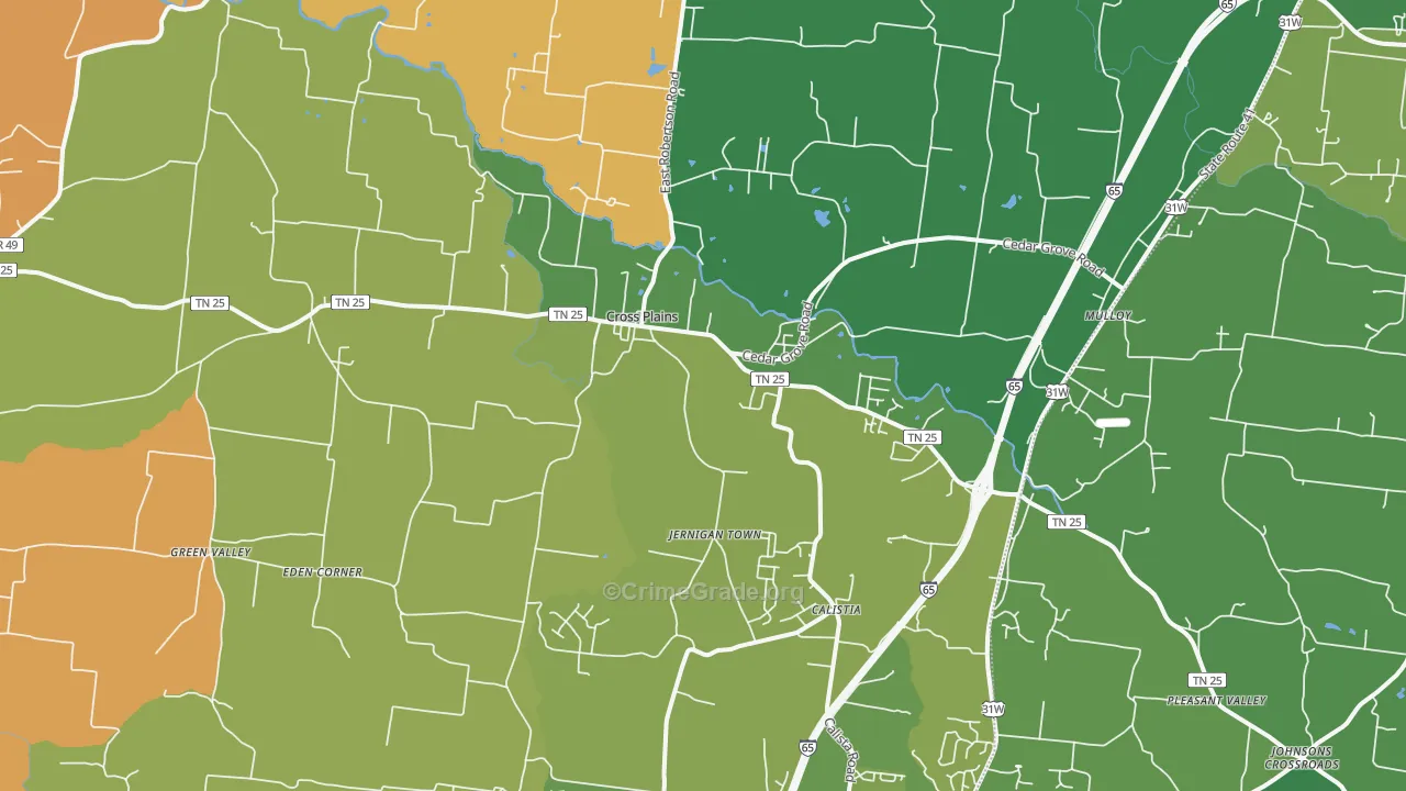 Cross Plains, TN Map of Robbery Rates