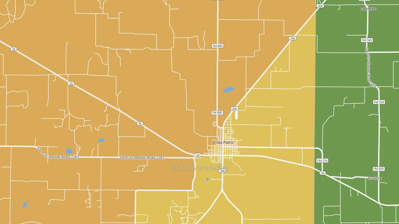Cross Plains, TX Map of Robbery Rates