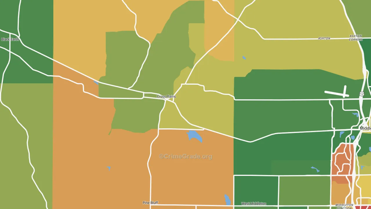 Cross Plains, WI Map of Robbery Rates