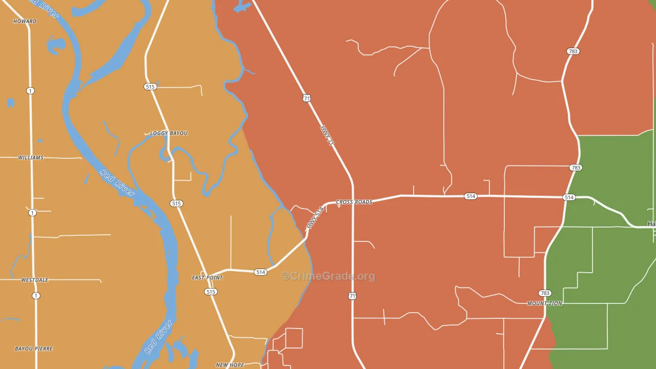 Cross Roads, LA Map of Robbery Rates