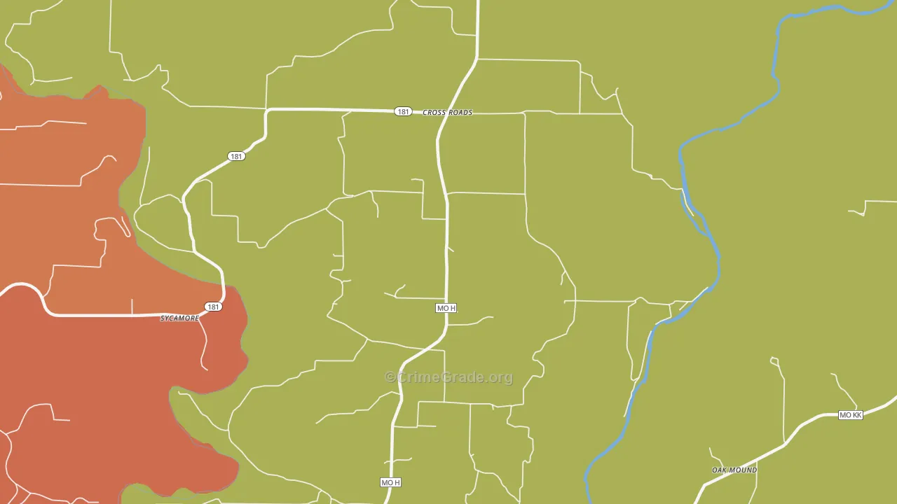 Cross Roads, MO Map of Robbery Rates