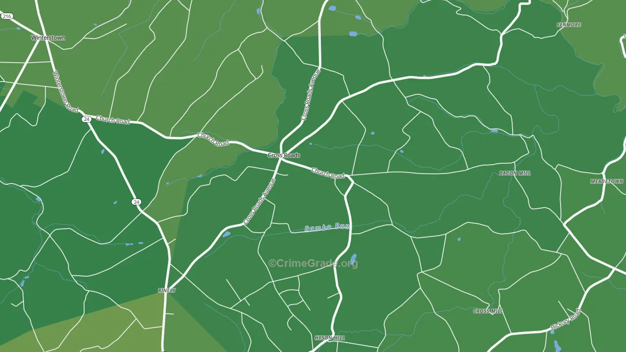 Cross Roads, PA Map of Robbery Rates