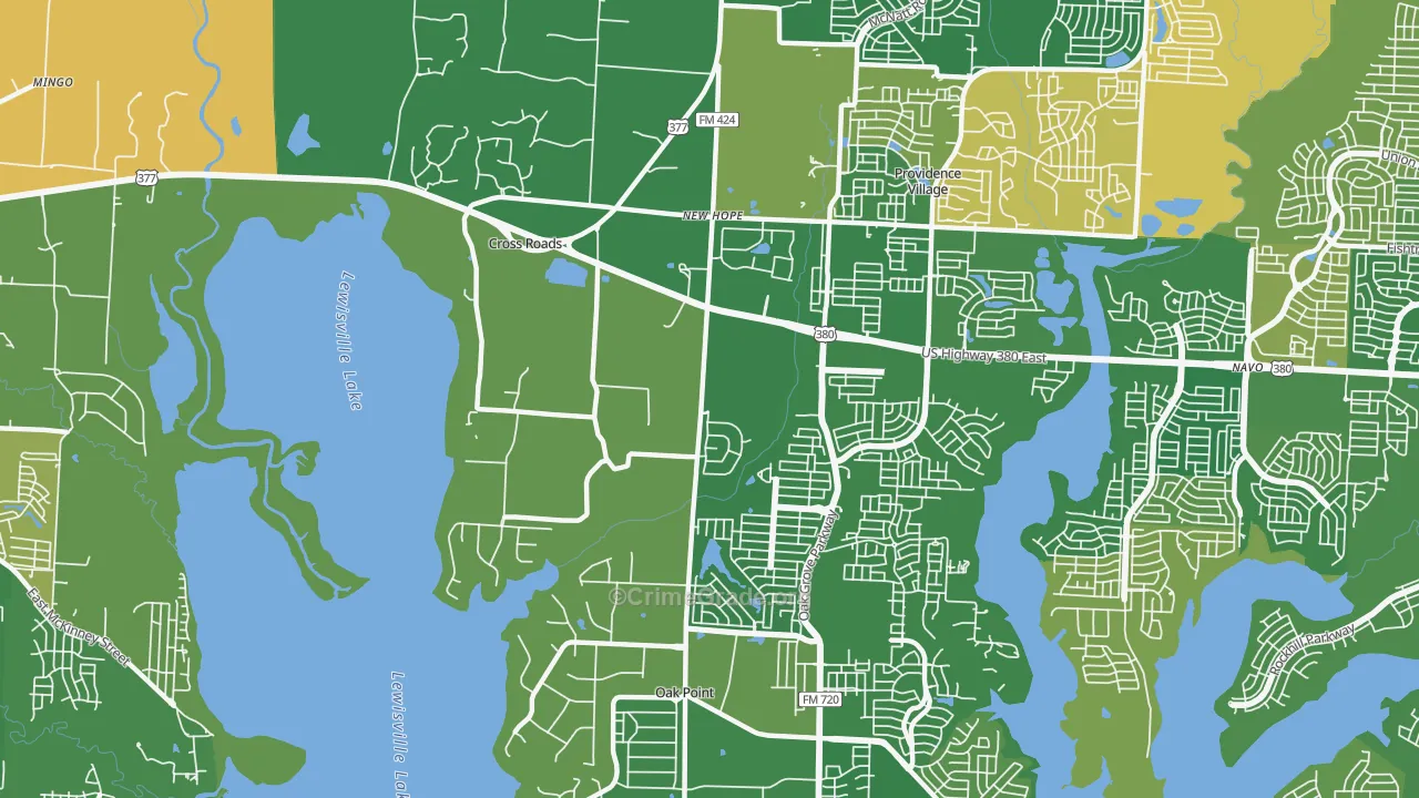 Cross Roads, TX Map of Robbery Rates