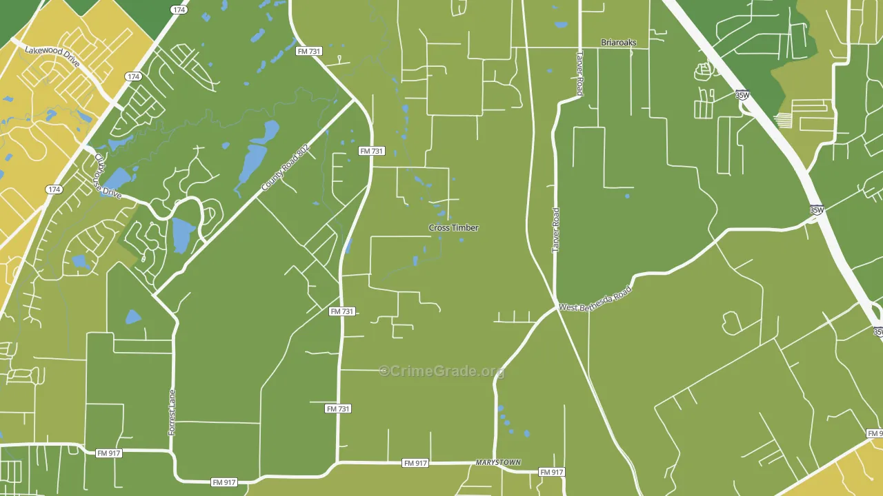 Cross Timber, TX Map of Robbery Rates