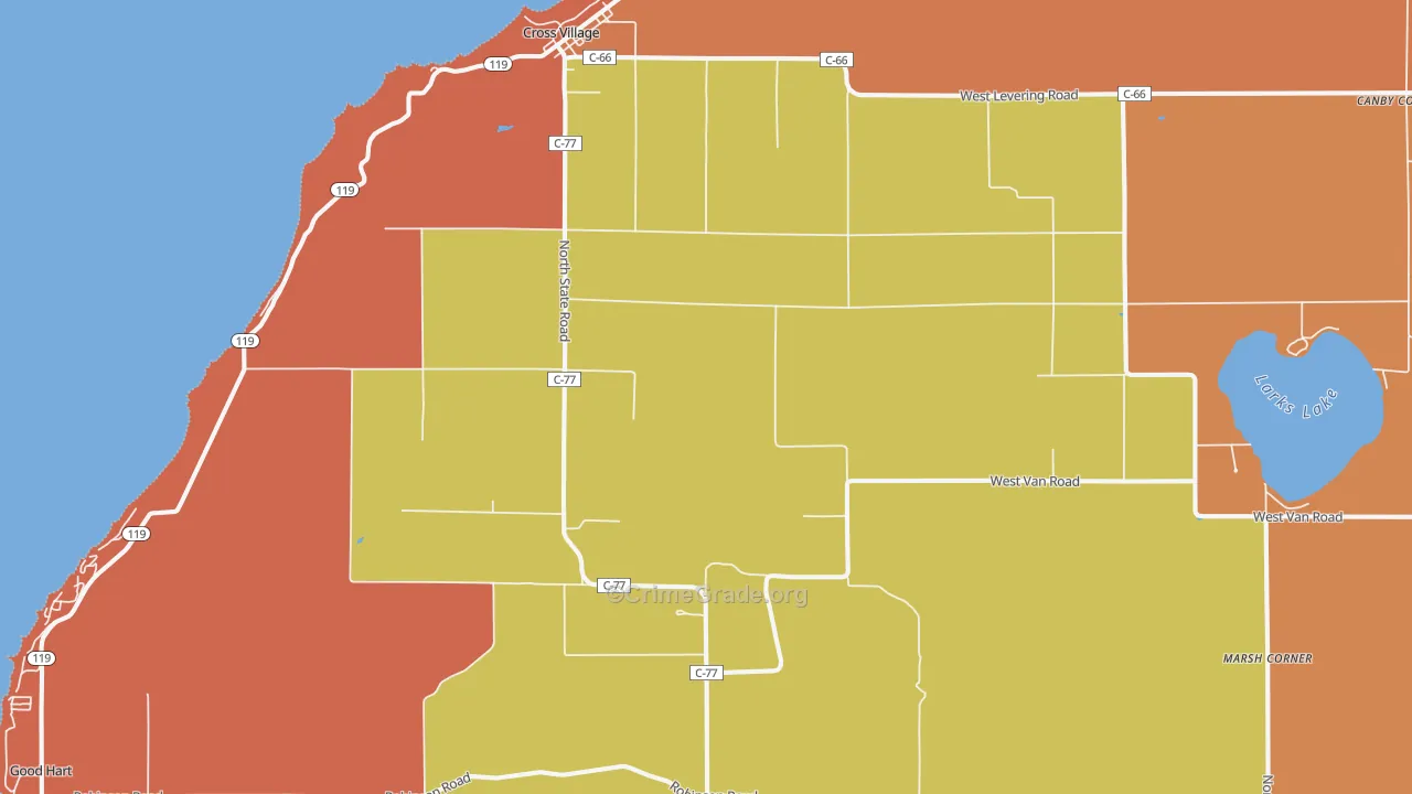 Cross Village, MI Map of Robbery Rates