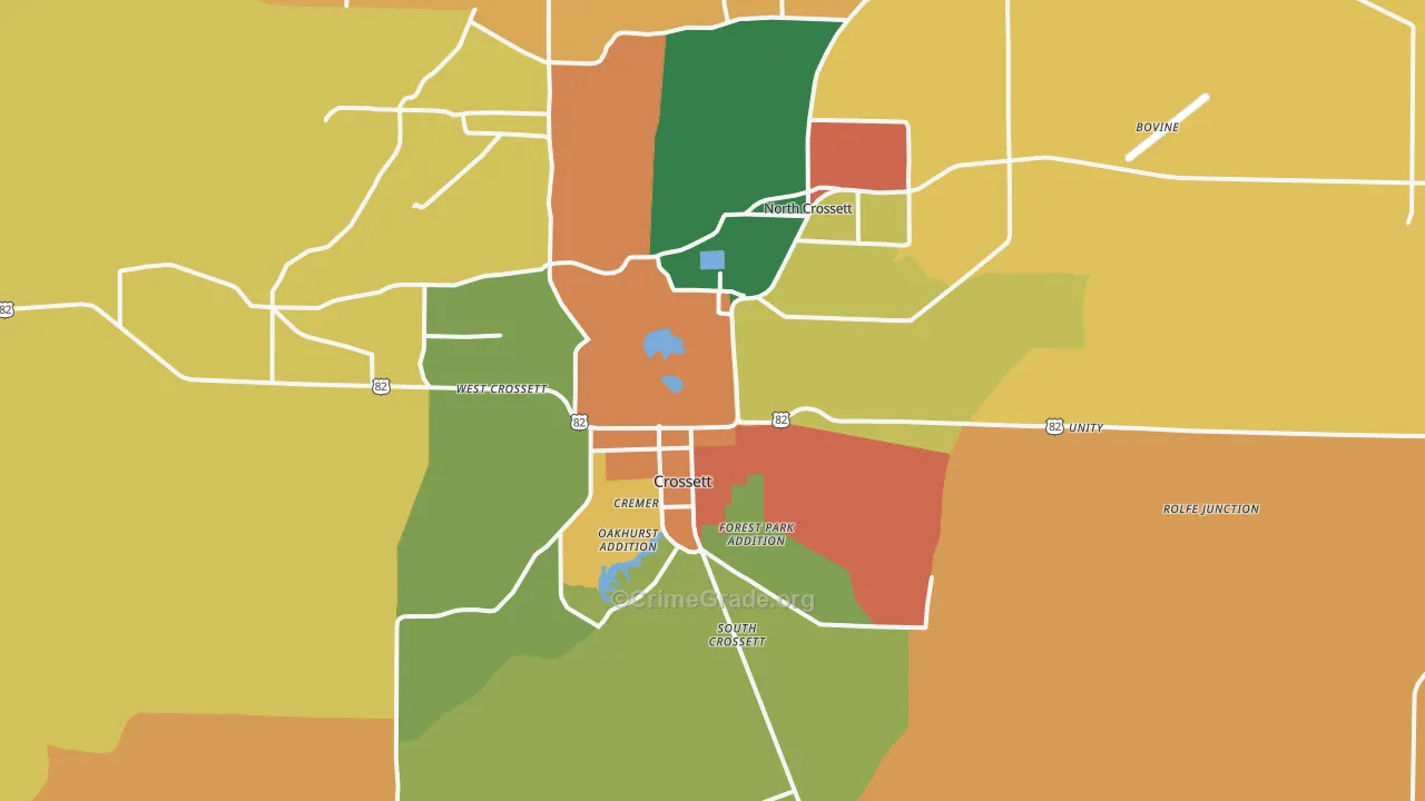 Crossett, AR Map of Robbery Rates