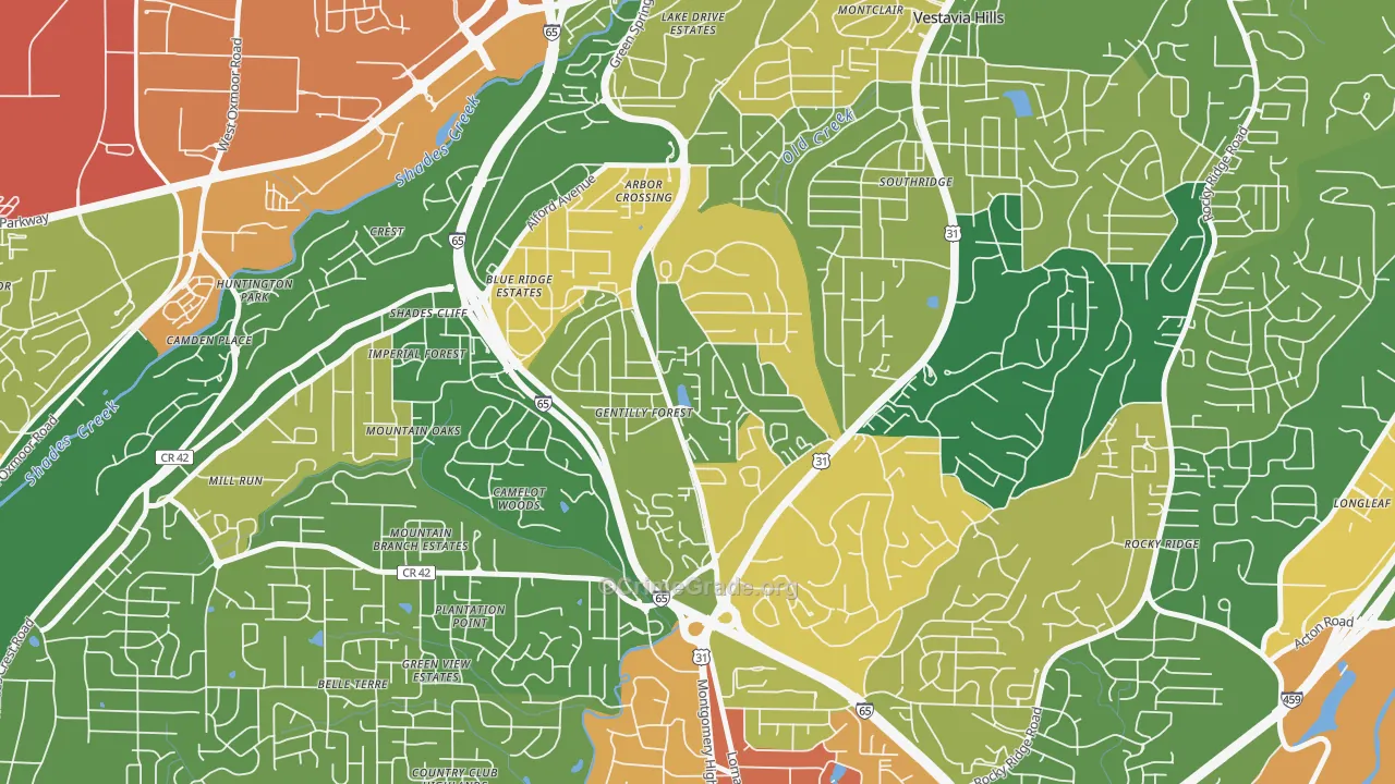 Crossgate, Vestavia Hills, AL Map of Robbery Rates