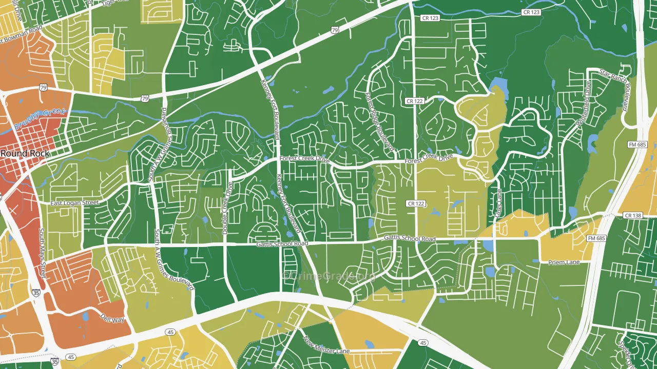Crossley Crossing, Round Rock, TX Map of Robbery Rates