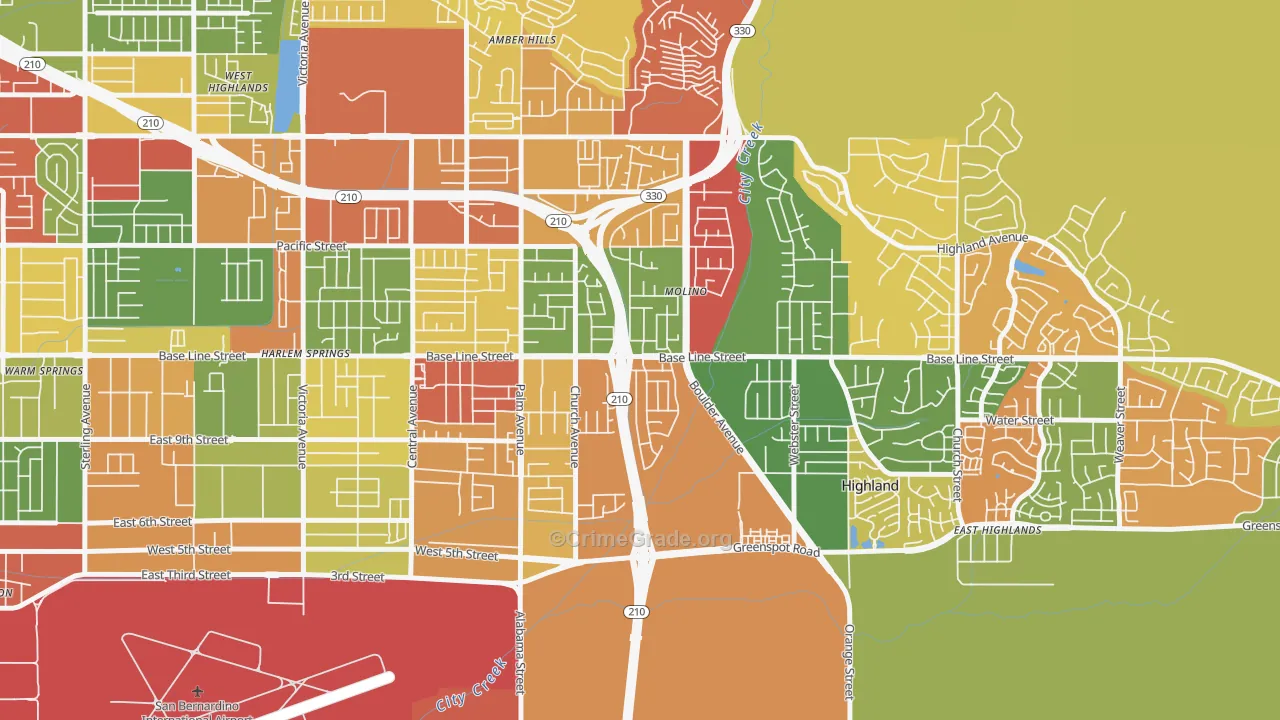 Crossroads, Highland, CA Map of Robbery Rates