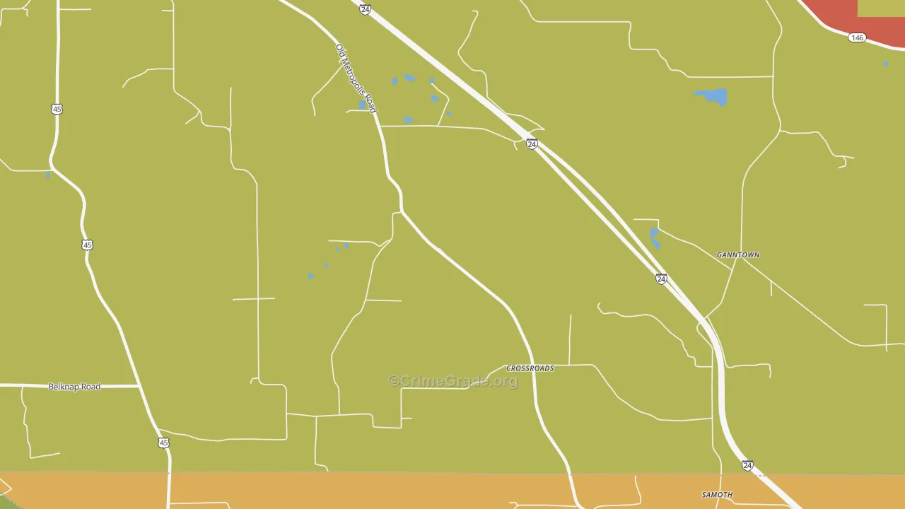 Crossroads, IL Map of Robbery Rates