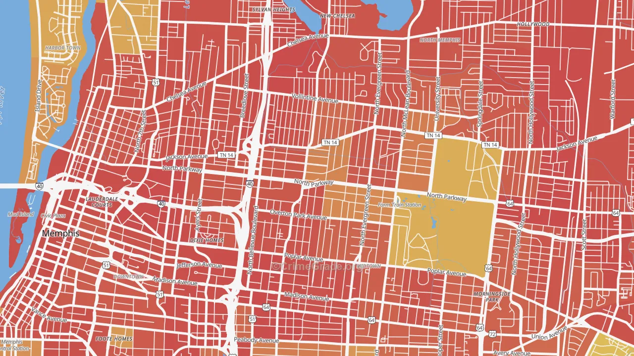 Crosstown, Memphis, TN Map of Robbery Rates