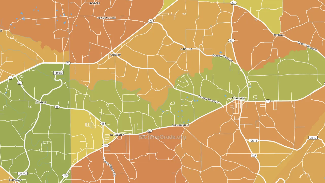 Crossville, AL Map of Robbery Rates