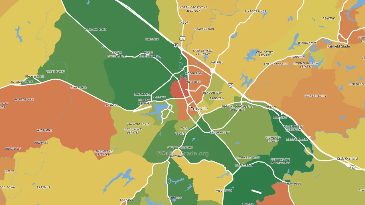 Crossville, TN Map of Robbery Rates