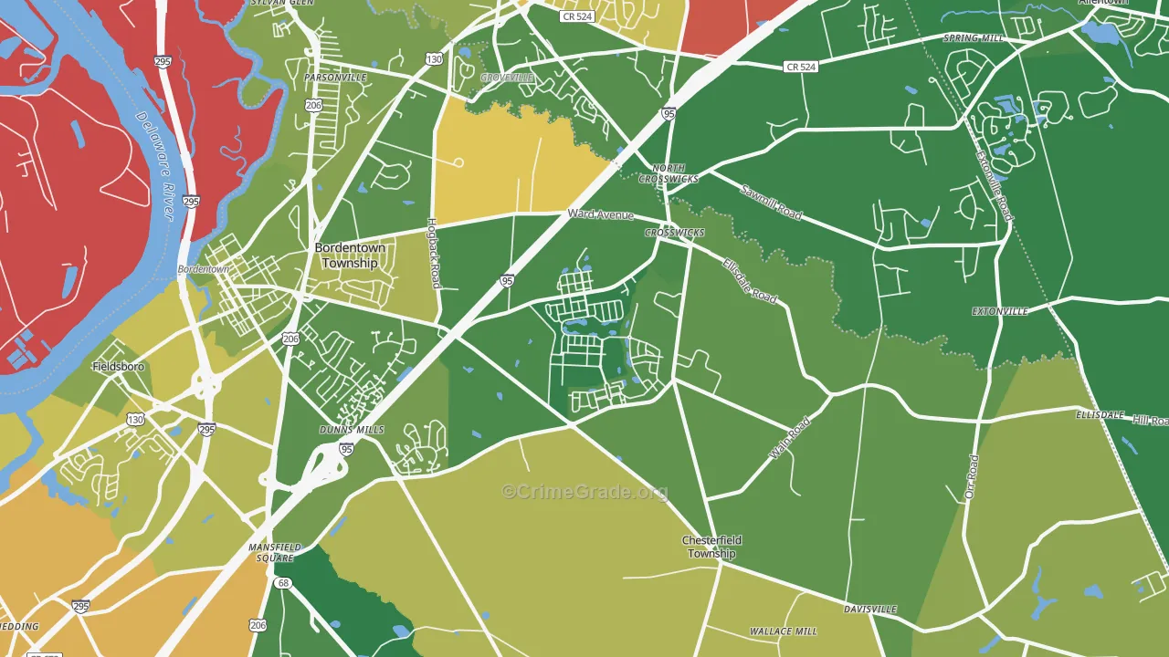 Crosswicks, NJ Map of Robbery Rates