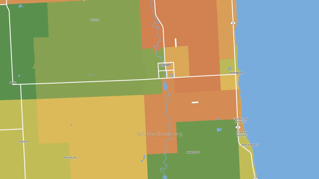Croswell, MI Map of Robbery Rates