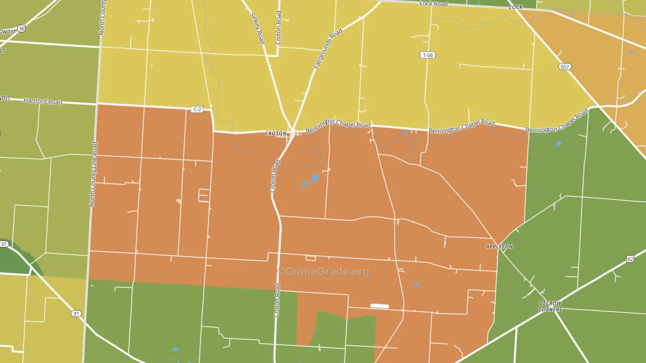 Croton, OH Map of Robbery Rates