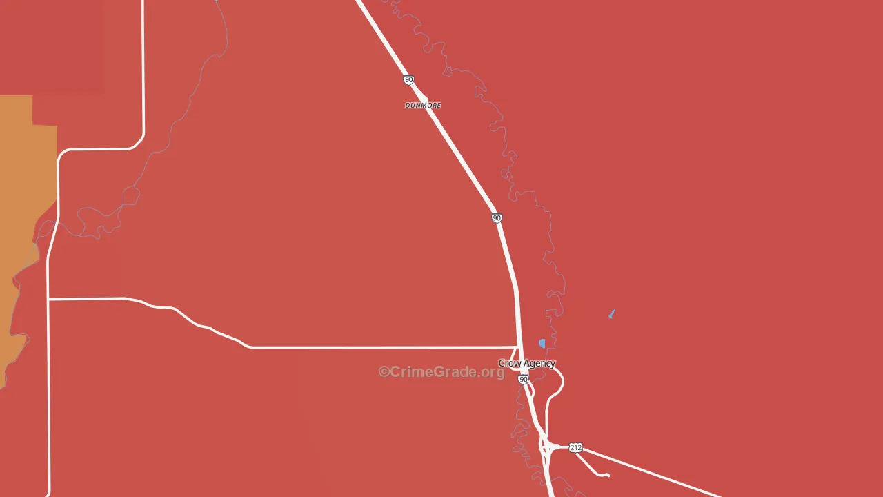 Crow Agency, MT Map of Robbery Rates